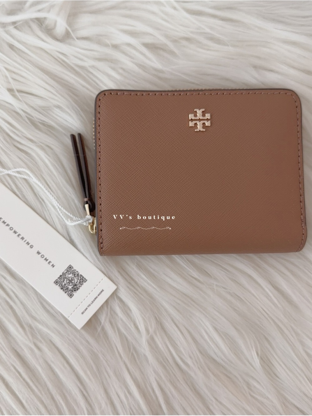NWT Tory Burch Emerson Mini Wallet Saffiano Leather Moose Brown 147606 RARE
